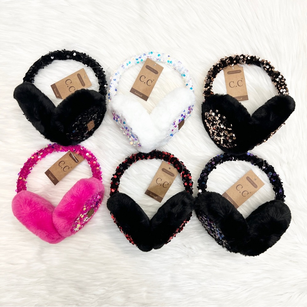 C.C Sparkly Sequin Earmuffs, Winter Earmuffs, Warm Earmuffs, Fuzzy Earmuffs